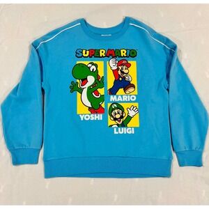Super Mario Nintendo Boys Blue‎ Graphic Sweatshirt Yoshi Luigi Size L 10-12